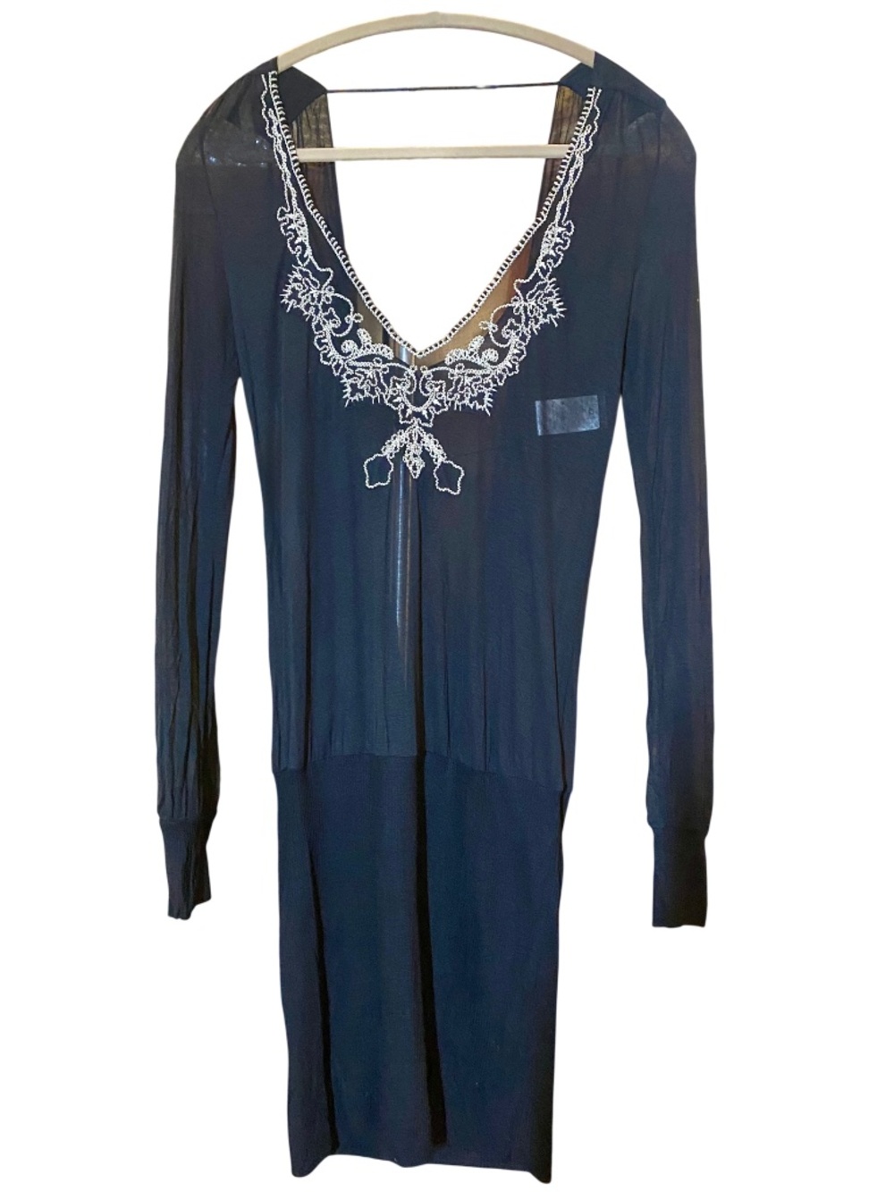 Patrizia Pepe Y2K Viscose Silk Embroidered Jewel V-Neck Backless Mini Dress NWOT
